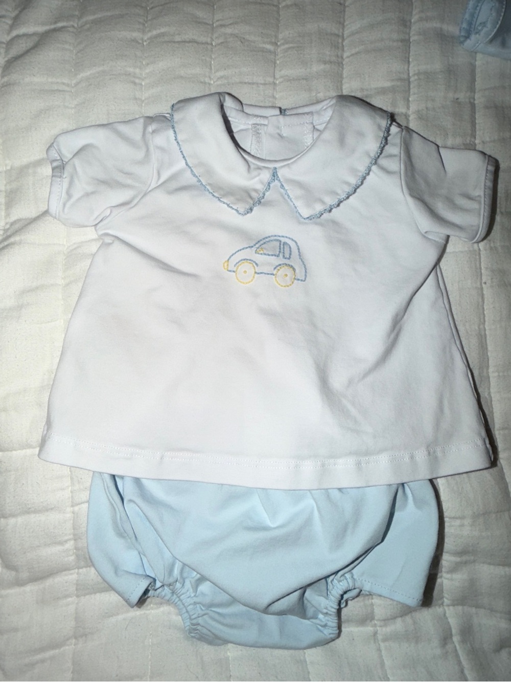 Toddler White Top & Light Blue Bloomers Matching Set
